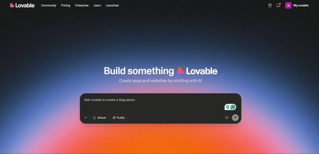 lovable ai Home page