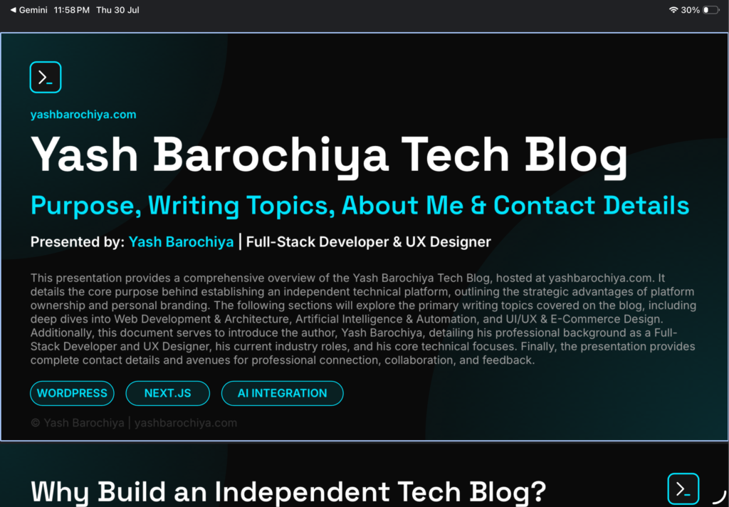 yashbarochiya.com About PPT by Gemini Spark